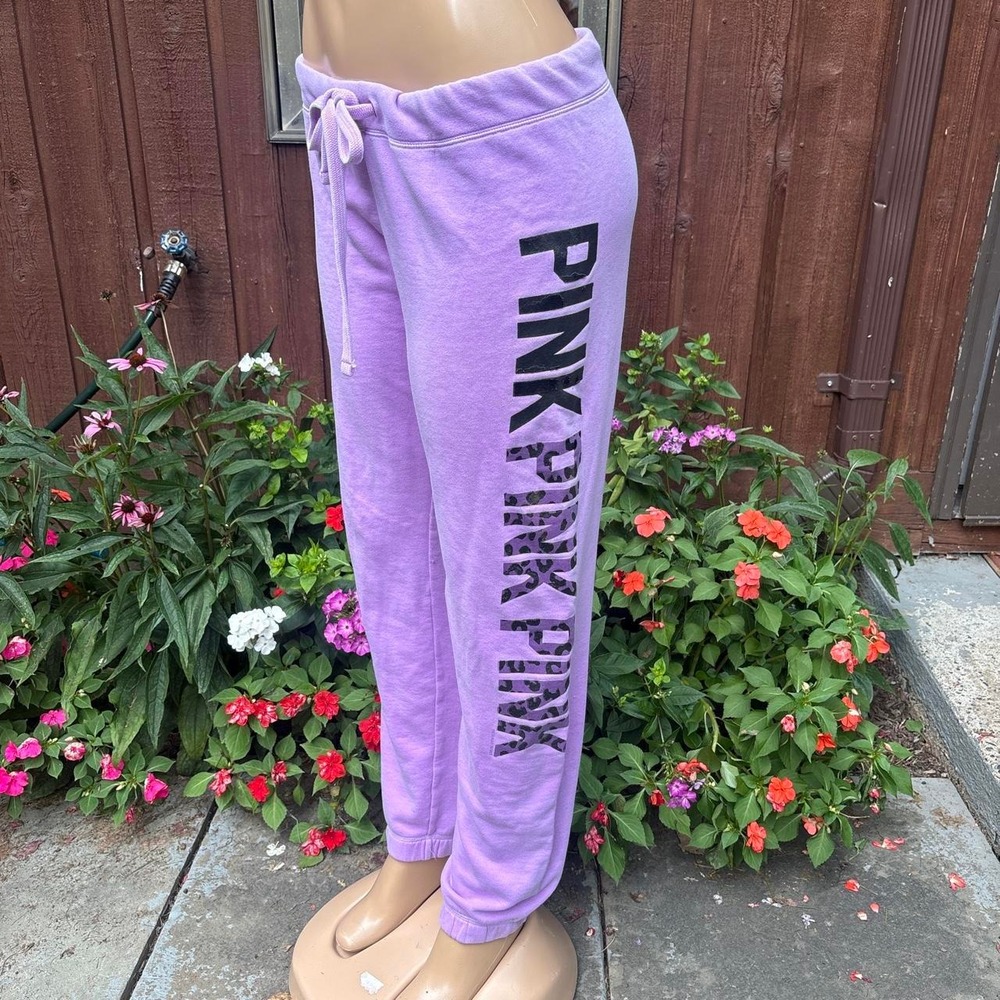 y2k 2000s low rise Victoria's Secret PINK purple spellout logo sweatpants